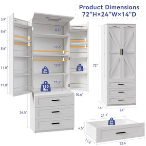 72" LED Kitchen Pantry Cabinet with Barn Doors