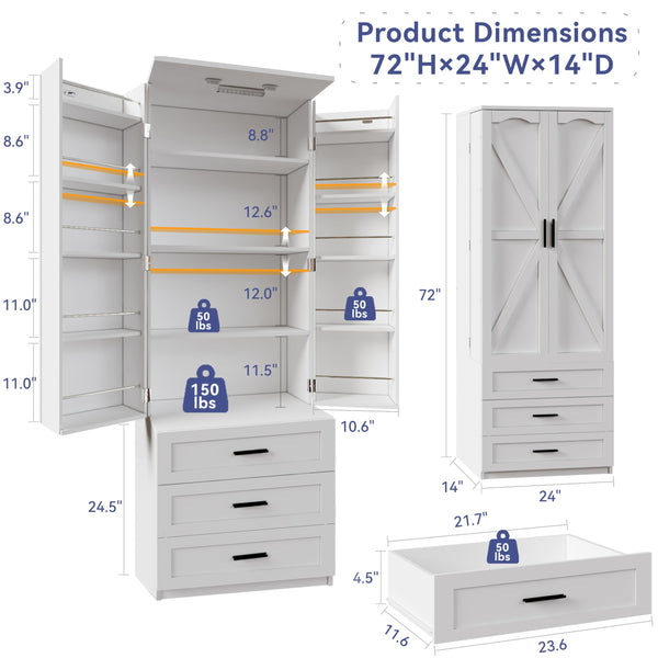 72" LED Kitchen Pantry Cabinet with Barn Doors
