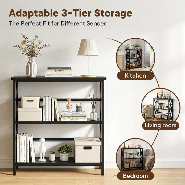 3-Tier Bookshelf with X-Frame Wood Design