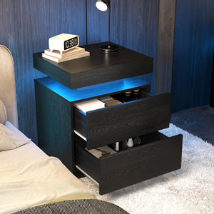 LED Nightstand Set of 2 with Drawers & Open Shelf