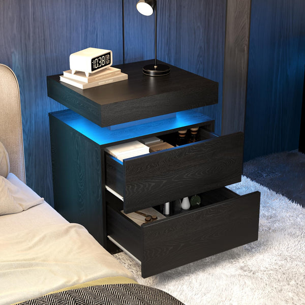LED Nightstand Set of 2 with Drawers & Open Shelf