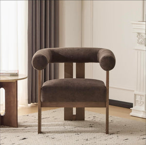 Velvet Accent Chair with Curved Backrest & Wooden Legs