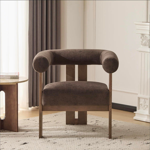 Velvet Accent Chair with Curved Backrest & Wooden Legs