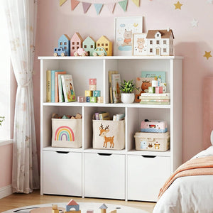 Kids Toy Storage Organizer with 3 Drawers & 5 Open Cubbies — Bookshelf Cabinet for Playroom & Nursery