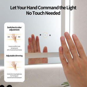 LED Bathroom Vanity Mirror with Lights, Anti-Fog, Dimmable, Hand Wave, Tempered Glass