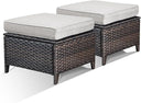 Outdoor Wicker Ottoman Set of 2 with Cushions