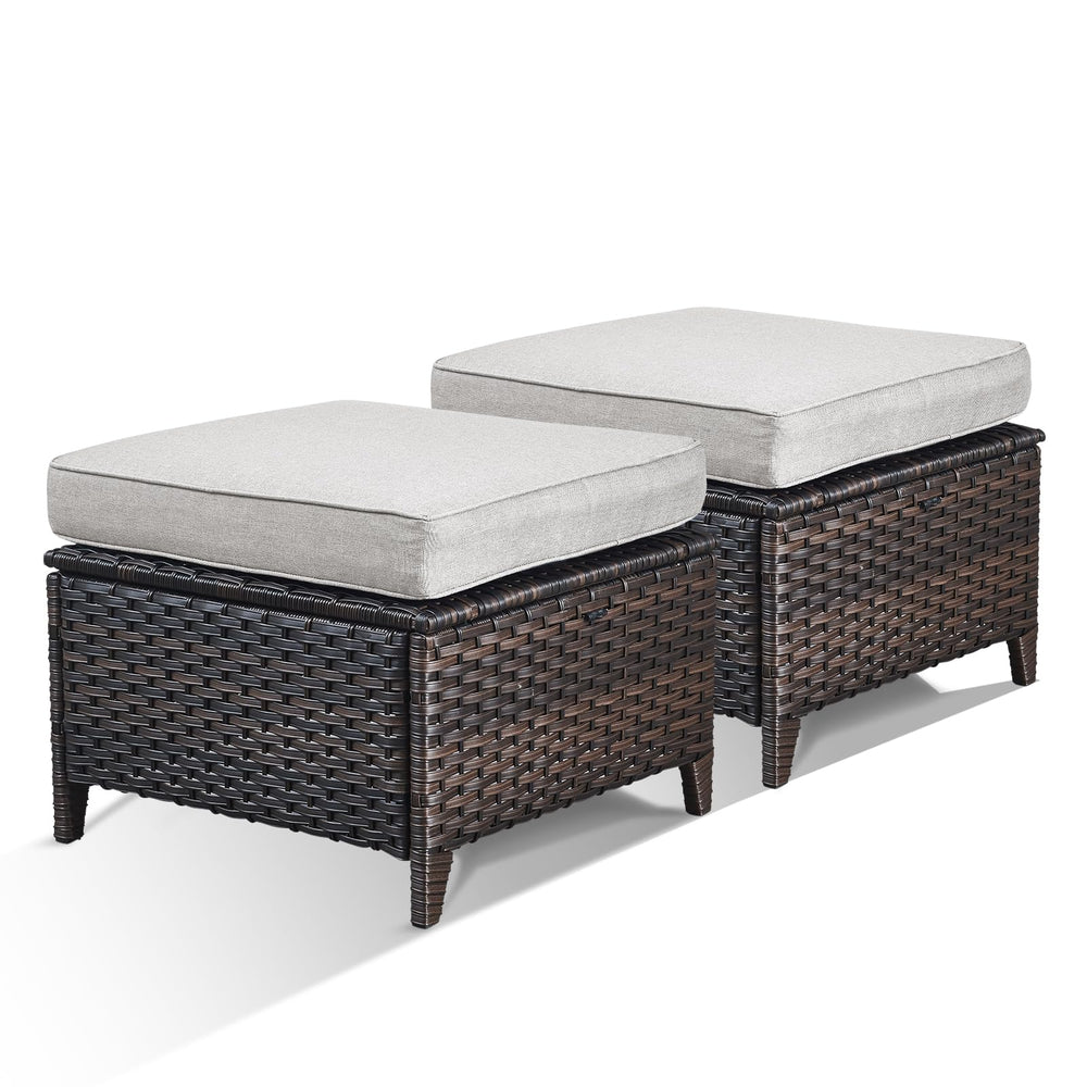 Outdoor Wicker Ottoman Set of 2 with Cushions