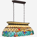 Tiffany Stained Glass Pool Table Pendant Light – 3-Light Amber Green