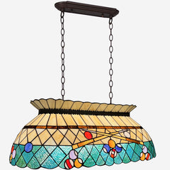 Tiffany Stained Glass Pool Table Pendant Light – 3-Light Amber Green