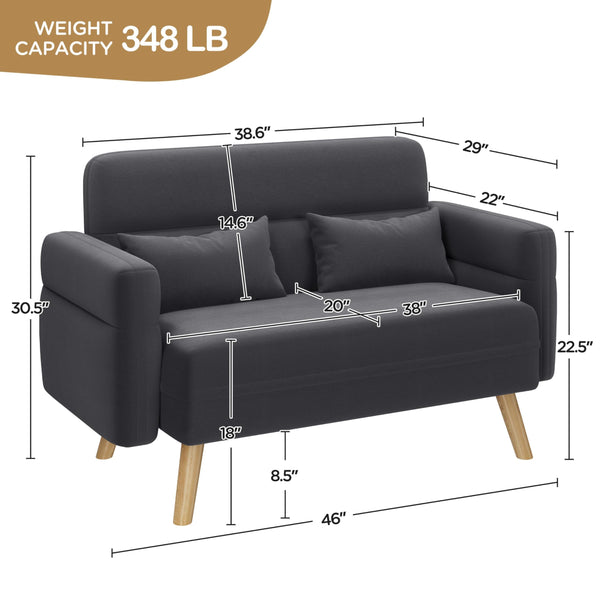 Mid-Century Modern Loveseat Sofa – 2-Seater Upholstered Couch with Wood Legs