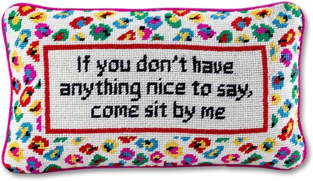 Needlepoint Throw Pillow – Come Sit by Me | 9" x 15" Pink Accent Pillow