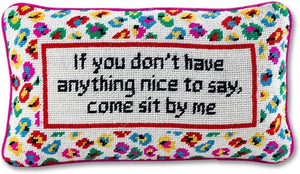 Needlepoint Throw Pillow – Come Sit by Me | 9" x 15" Pink Accent Pillow