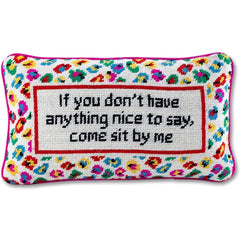 Needlepoint Throw Pillow – Come Sit by Me | 9" x 15" Pink Accent Pillow