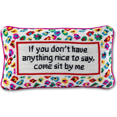 Needlepoint Throw Pillow – Come Sit by Me | 9" x 15" Pink Accent Pillow