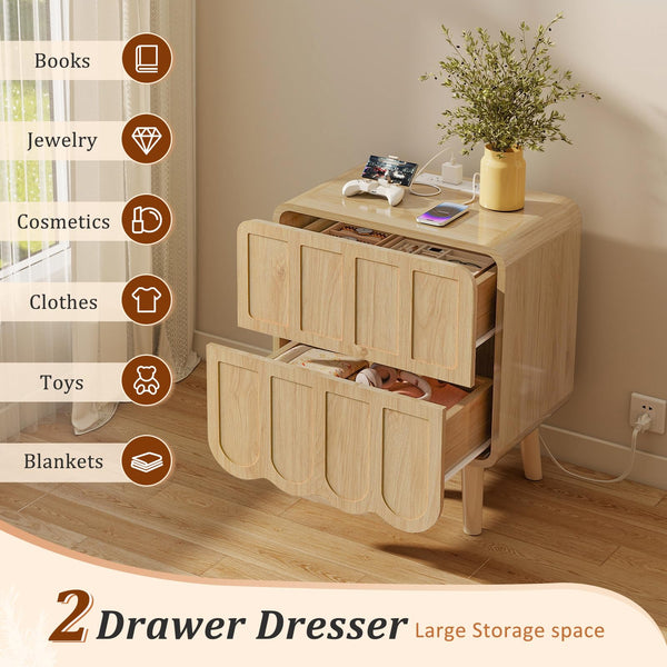 Nightstand with Charging Station & 2 Drawers