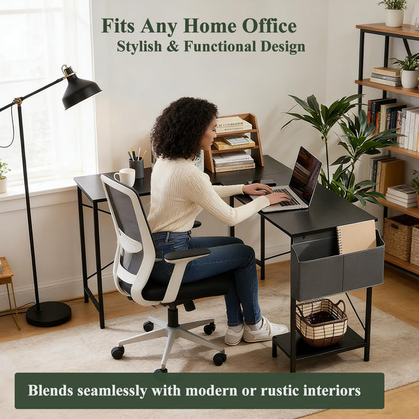 L-Shaped Desk 50 Inch – Reversible Corner Computer Desk with CPU Stand & Storage Bag