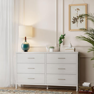 6-Drawer Fabric Dresser with Faux Leather Front & Wood Top