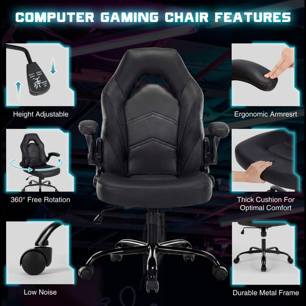 Ergonomic Gaming Chair with Lumbar Support and Flip-Up Armrest