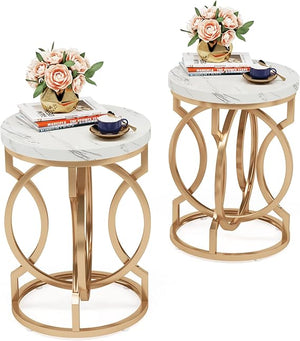 Round End Table with Faux Marble Top