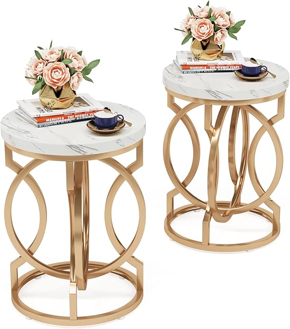 Round End Table with Faux Marble Top