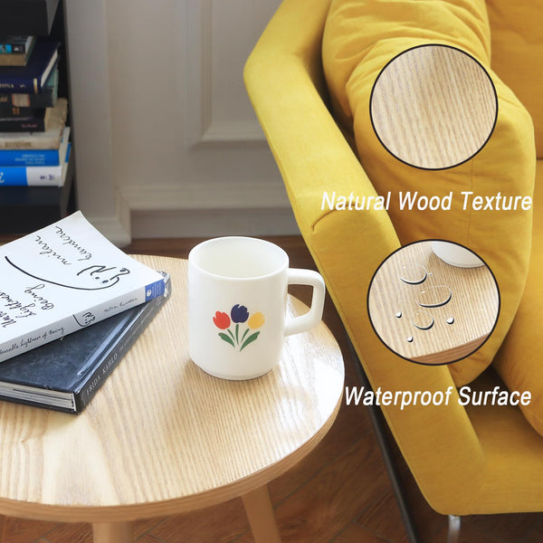 Round Wood Side Table – Small Accent End Table with 3 Legs