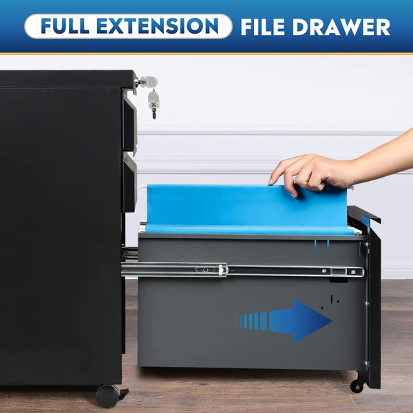 3-Drawer Mobile File Cabinet with Lock
