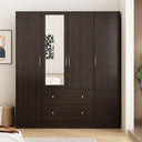 Wardrobe Armoire with Mirror, 5-Tier Shelves, 2 Drawers & 4 Doors