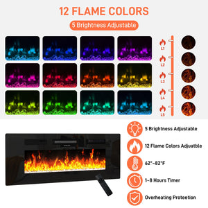 71" Floating Fireplace TV Stand with Electric Fireplace & LED Lights