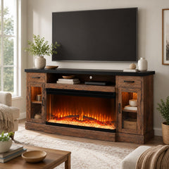 70" Electric Fireplace TV Stand with 3-Sided Glass