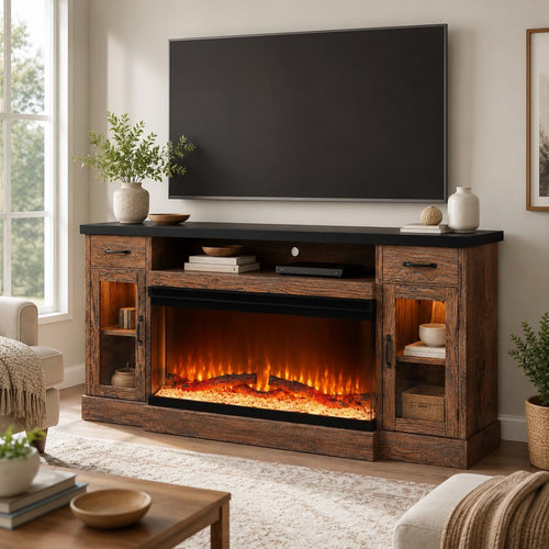 70" Electric Fireplace TV Stand with 3-Sided Glass