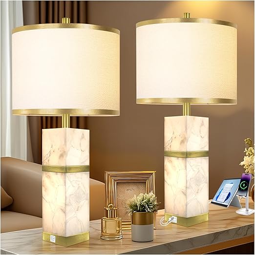 Cordless Alabaster Table Lamp with Rechargeable Battery