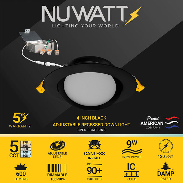 4-Inch Gimbal LED Recessed Light – 5CCT Selectable, Dimmable, Canless, 6-Pack