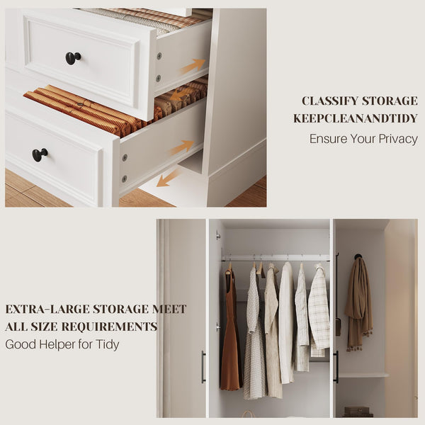 White Armoire Wardrobe Closet with Drawers & Doors