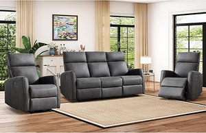 3-Seat Wall-Hugger Reclining Sofa – Grey Fabric