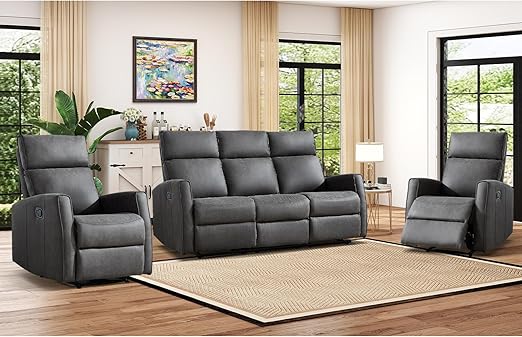 3-Seat Wall-Hugger Reclining Sofa – Grey Fabric
