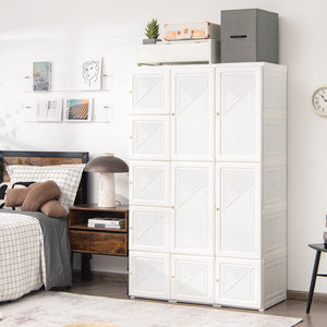 Portable Closet Wardrobe with Cubby Storage & Magnet Doors