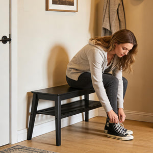 Bamboo Entryway Bench 33.46" – 2-Tier Indoor Bench