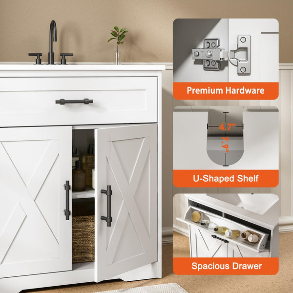 30-Inch Farmhouse Bathroom Vanity with Ceramic Sink