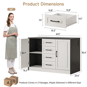 Kitchen Island with Storage Cabinets, Drawers & Power Outlet