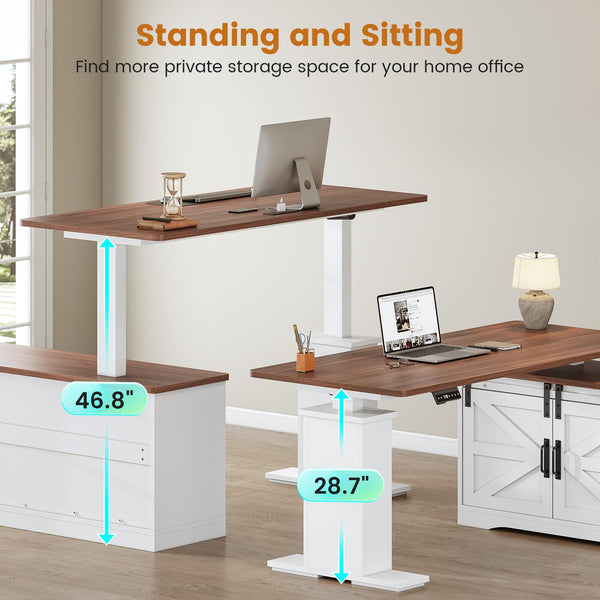 L-Shaped Height Adjustable Standing Desk with Storage & Power Outlets