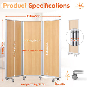 3-Panel Folding Room Divider Privacy Screen 71" x 71"