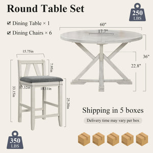 7-Piece Solid Wood Foldable Dining Table Set for 6