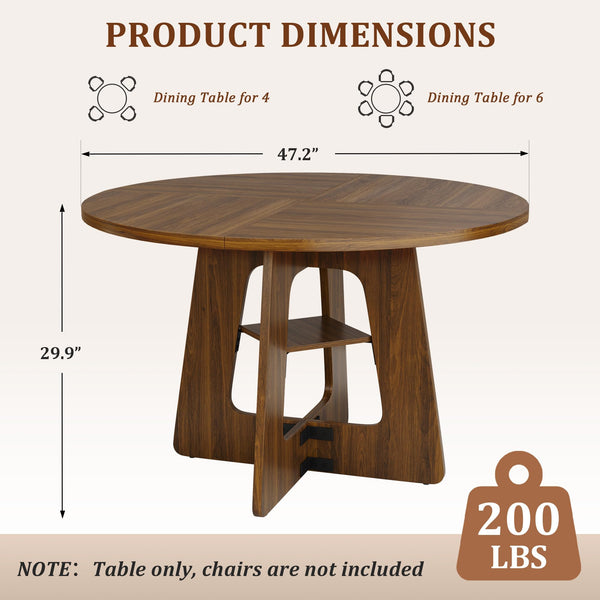 Round Dining Table 47 Inch with Under-Table Storage