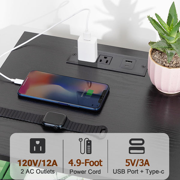 Nightstand Set of 2 with Charging Station & LED Lights
