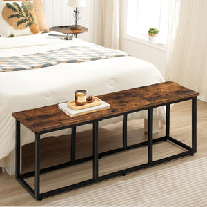 Industrial Dining Bench 47-Inch | Metal Frame | Rustic Brown & Black