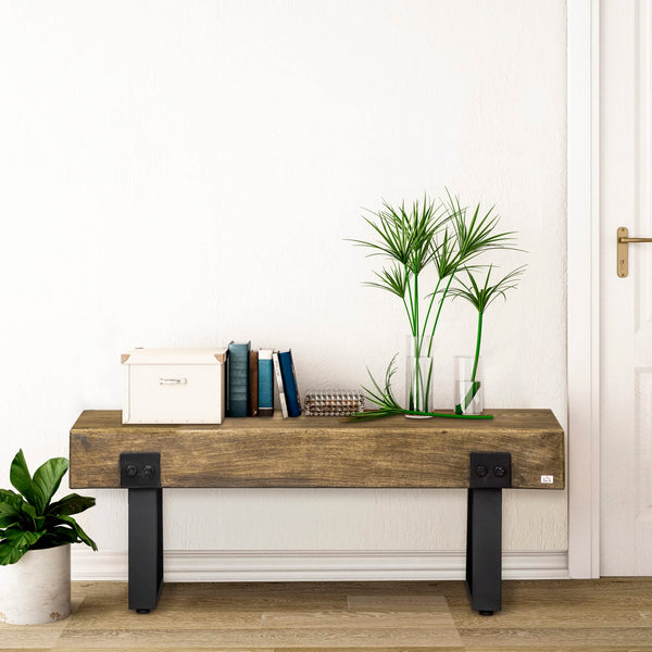 Rustic Concrete Garden Bench with Metal Legs