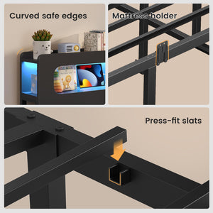 Twin Storage Bed Frame with LED Headboard & Power Outlets