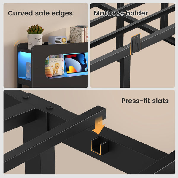 Twin Storage Bed Frame with LED Headboard & Power Outlets