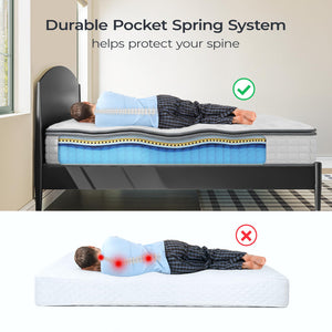 Twin XL Hybrid Pocket Spring Mattress – 10 & 12 Inch, Medium Firm