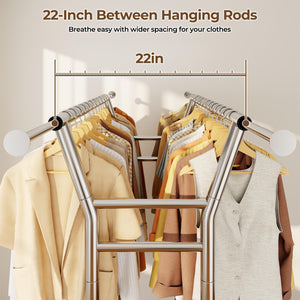 Heavy Duty Rolling Clothes Rack with Shelves, 700 lb Capacity, Dual Rod
